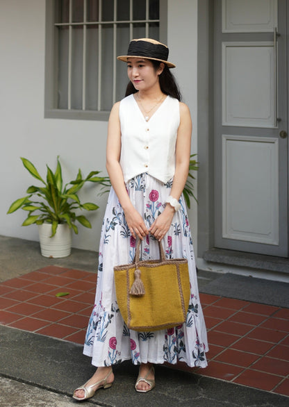 Ines Handblock Skirt - Blush Blossom