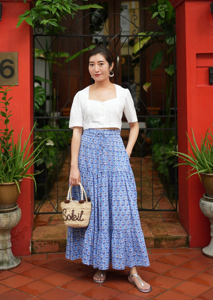 Ines Handblock Skirt - Blue Floral