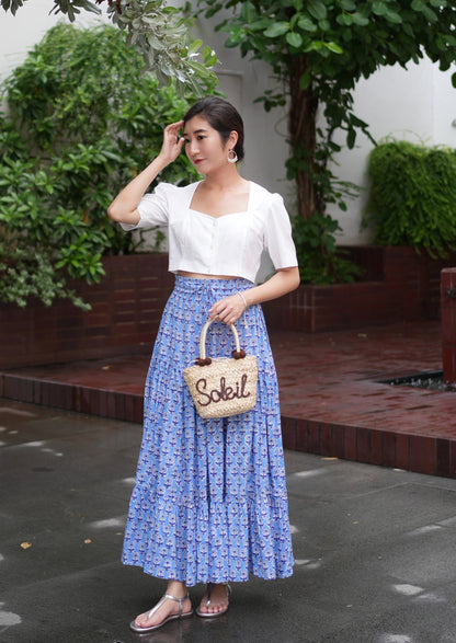 Ines Handblock Skirt - Blue Floral